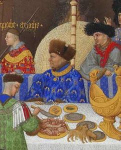De hertog van Berry aan de maaltijd (Très riches heures du Duc de berry)