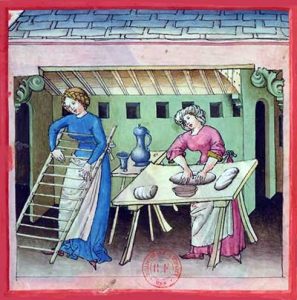 Making pasta in the Tacuinum Sanitatis (BnF Latin 9333). 