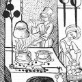 Medieval cooking hearth. Frontispice Viandier