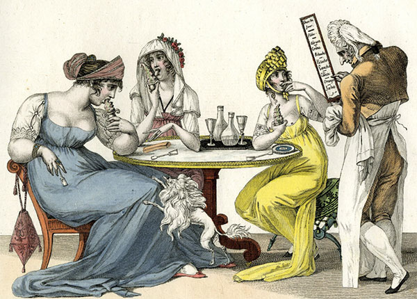 IJs eten is niet erg elegant. Le bon genre - Les glaces (1801?). Satirische prent, British Museum 1866,0407.864