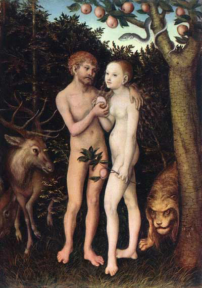 Adam en Eva (ca 1533). Lucas Cranach de Oude (1472-1553) (Wikimedia)