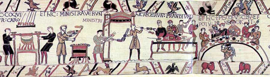 The Bayeux tapestry, depicting William the Conqueror and companions eating