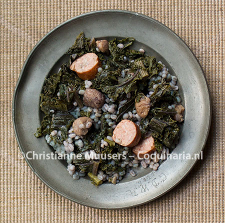 Kale from la Chapelle prepared in 2017. The red kale has turned green during cooking.