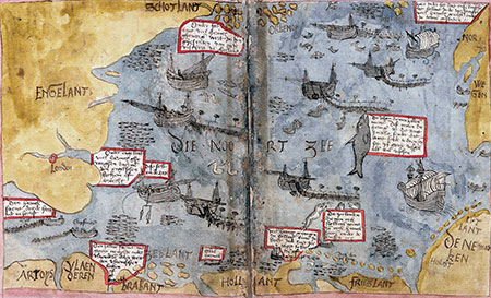 De Noordzee, getekend door Adriaen Coenen (Koninklijke Bibliotheek, Den Haag)