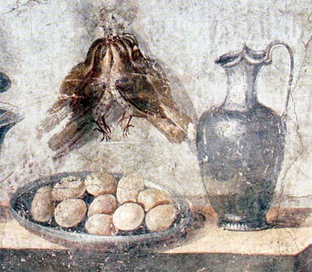 Roman still life with quails and eggs. Source: Wikimedia.