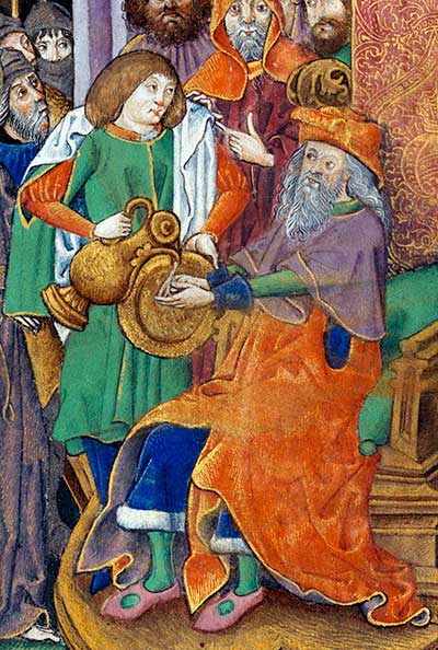 Pilate washes his hands. Flemish, ca 1500. Source: Wikimedia.