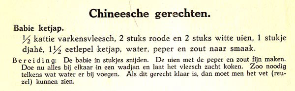 Het recept van W.C. Keijner voor 'Babie ketjap'.