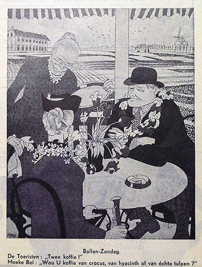 Cartoon uit De Haagsche Post 1941, overgenomen uit Kuyk en Schots (zie bibliografie)