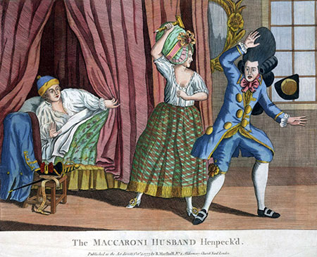 R. Marshall, 'The maccaroni husband henpeck'd' (1777). Lewis Walpole Library