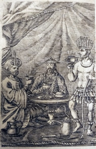 Frontispice van Tractatus novi de potus caphé, de chinensium thé, et de chocolata van P.S. Dufour (1685)
