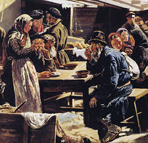Vladimir Makovski, De boerenmarkt in Moskou (1875), detail. Bron: Wikimedia
