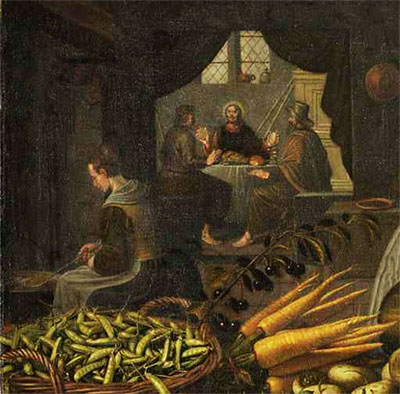 Erwtenpeulen op een schilderij van Floris van Schoten, ca 1630 (Rijksmuseum, SK-A-2058)