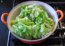 The meatballs in lettuce in the beginning of the preparation