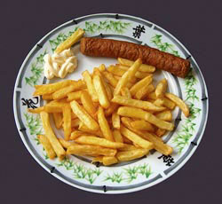 Frikadel with french fries and mayonnaise
