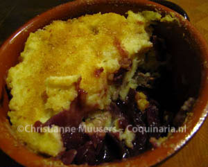 Hachee with pureed potatoes and red cabbage