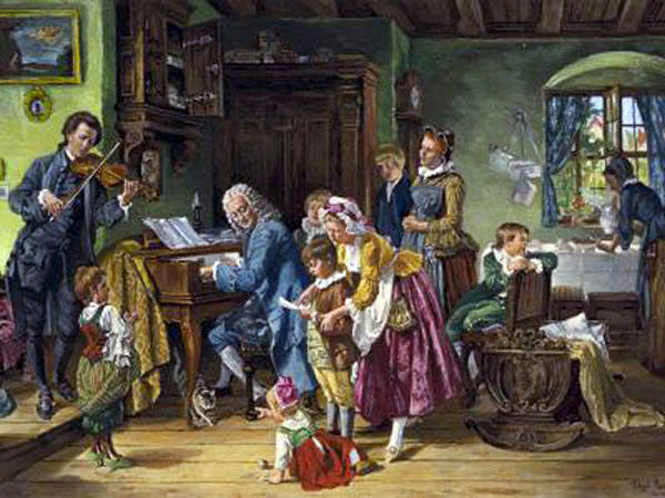 De familie Bach bij het ochtendgebed. Toby E. Rosenthal (1848-1917)