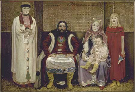 Portret van een koopman met zijn gezin in Moskou in de 17de eeuw, door Andrei Ryabushkin (1896)