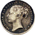 Een shilling uit 1860 met het profiel van koningin Victoria