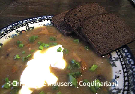 Russian mushroom soup prepared with the basic bouillon