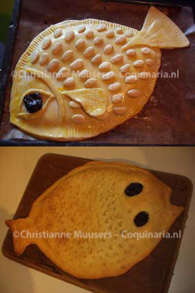 Two different versions of the fake fish, before and after baking