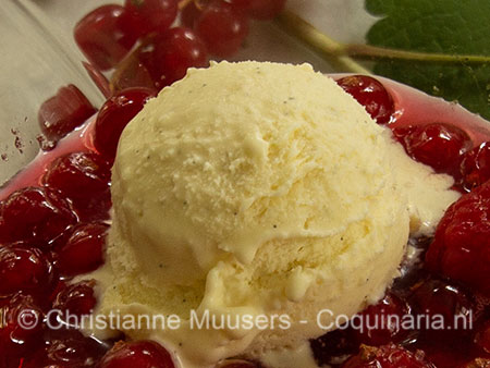 Vanilla ice cream with a salad of red berries