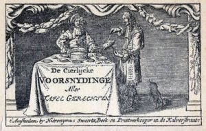 Frontispice van De Cierlijcke Voorsnydinge Aller Tafel Gerechten (1664)
